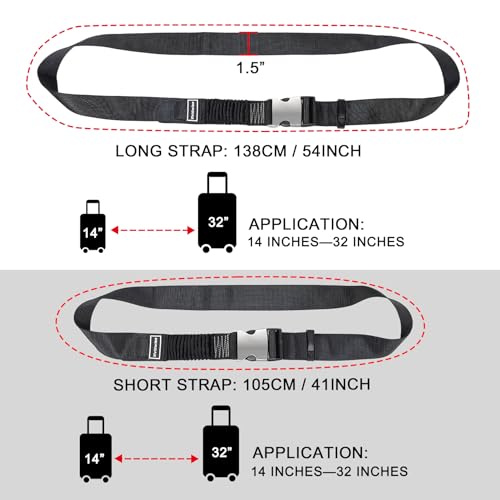 Image of Luggage Straps, Stretchable Luggage Connector Straps for Suitcases, Metal Buckle Add A Bag Adjustable Attachment Accessories Belts (Black-Metal Buckle, 1.5 inch W)