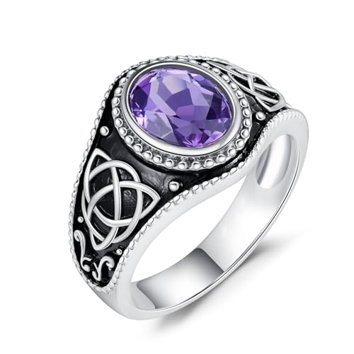 Amethyst Celtic Knot Ring for Women 925 Sterling Silver, Oval Amethyst Trinity Knot Engagement Promise Rings Irish Jewelry