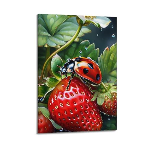 Poster coccinelle fraise tableau décoration murale cadre 40x60