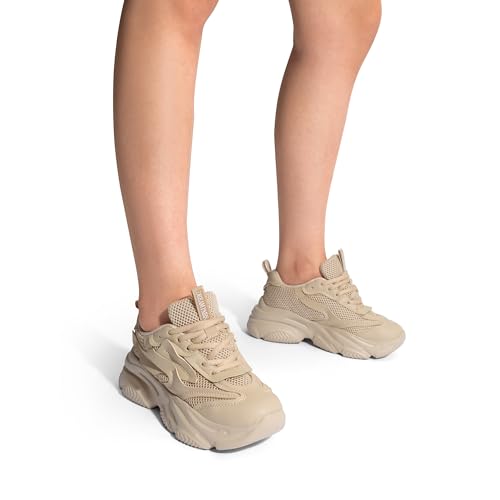 DREAM PAIRS Women's Platform Chunky Fashion Sneakers Jaxon Walking Lace-Up Comfortable Dad Sneakers Workout Sport Work Casual Tennis Shoes,Size 6,Apricot,SDFN2406W