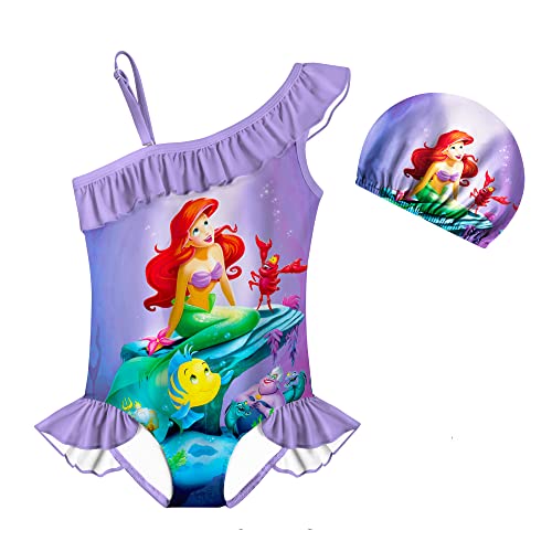 Girls Princess Swimsuit One Piece Ruffle Bathing Suit Cute Cartoon Swimwear for 3-7 Years
