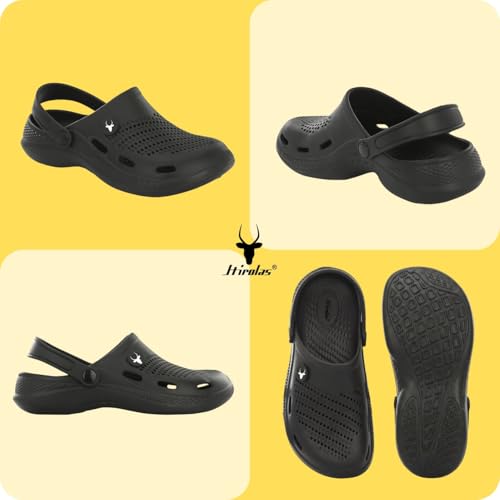 Image of Hirolas Men's Fluffy Black Eva Cushioned Strap Clogs