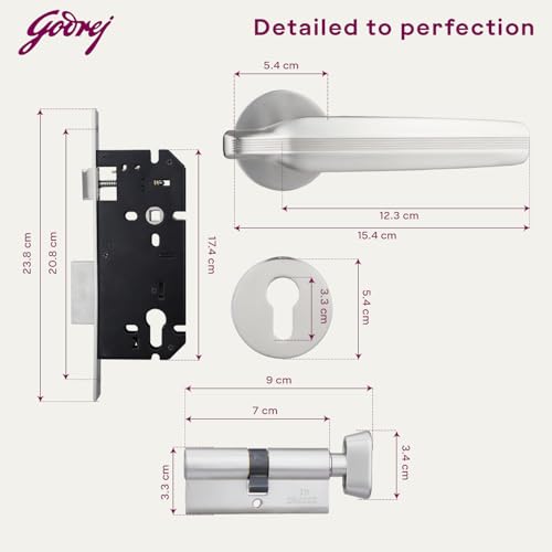 Image of Godrej Mortise Lock|Handle Lock Set for Main & Bedroom Door|HDH 05 Rossette Home Decor Handle|Matte Antique Brass Finish|9 Inch Lockbody|60 mm 1CK Cylinder - Knob from Inside & 3 Keys | 5 Y Warranty