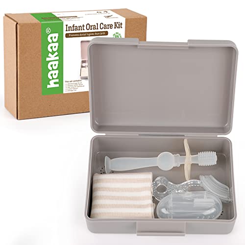 haakaa Silicone Toothbrush Finger Toothbrush Baby Training Toothbrush 0-36 Months, Infant Oral Care Kit, Grey