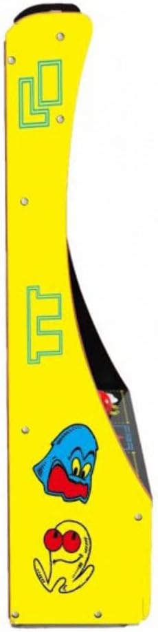 Costat esquerre view of the Arcade1Up Pac-Man Party Cade, showing the yellow cabinet design.