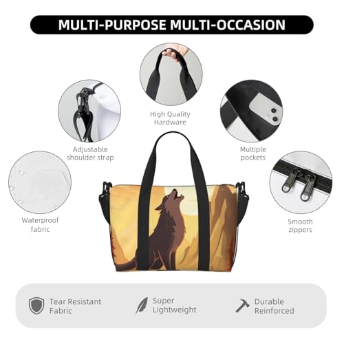 Travel Duffel Bag for Women, Large Shoulder Weekender Overnight Bag, Sport Gym Bag for Men, Carry On Tote Bags, Wolf Luggage Bag for Travel Essentials4
