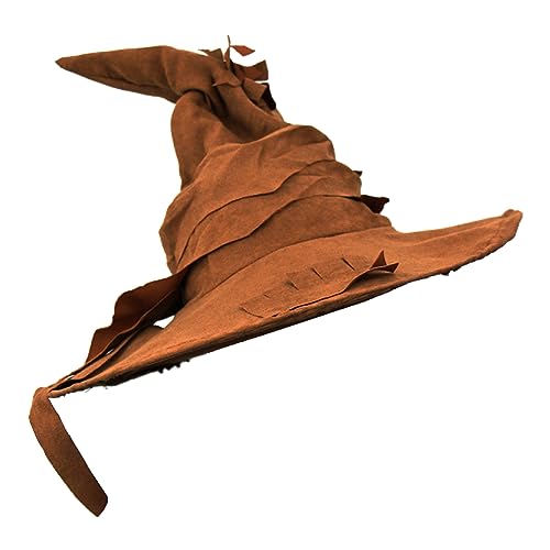 Adults Wizards Hat - Pack of 1 - Brown Suede Feel Witch Hat with Pointed Top - Wizards Witch Halloween World Book Day Fancy Dress Accessory