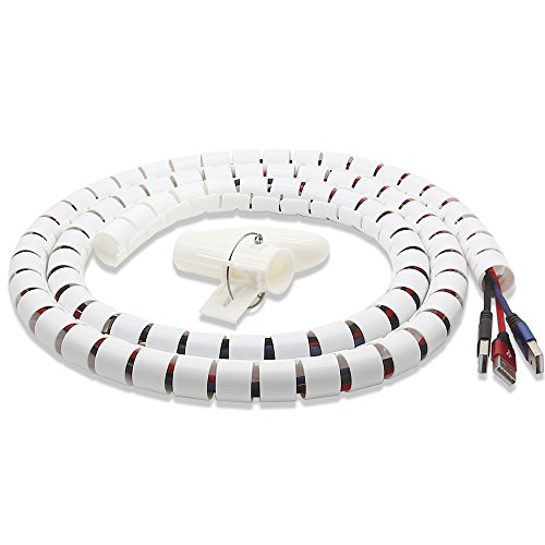 TITACUTE Cable Tube Organizer, Coiled Tube Sleeve Cable Wrap Spiral Wire Sleeves Cable Management with Cord Cover Clips for TV PC Computer Home Entertainment Wall White