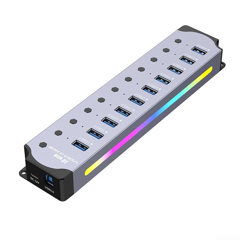 Hub USB multifunzione con dieci porte con controlli individuali per prestazioni ottimali e sorprendente per l'aspetto di raffreddamento RGB