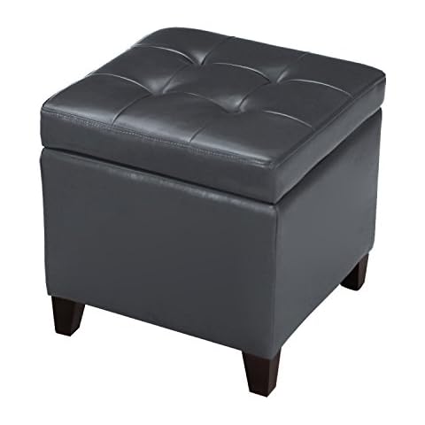 Edeco Square Storage Ottoman Tufted Faux Leather Cube Footrest,Grey Cover
