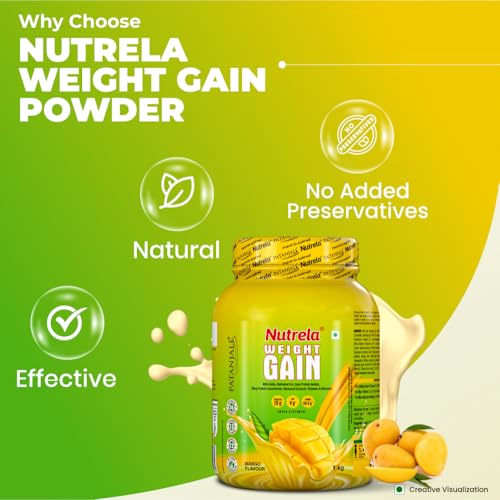 Image of NUTRELA Weight Gainer Powder| 1Kg Mango Flavour | High-Calorie Mass Gainer With Vitamins & Khandsari Sugar | Ideal For Men & Women