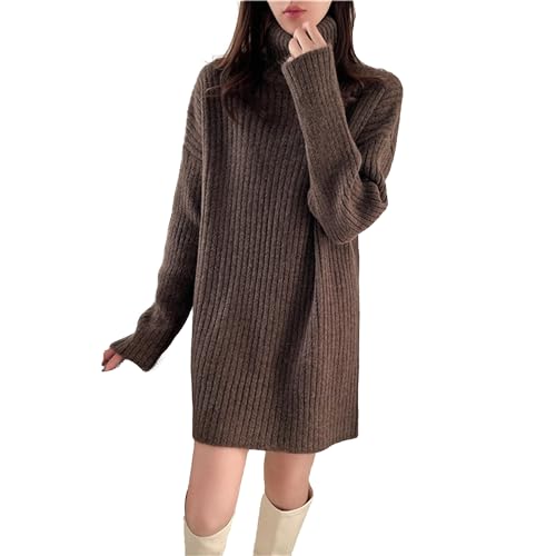 Robe pull automne hiver en maille unie avec grand col