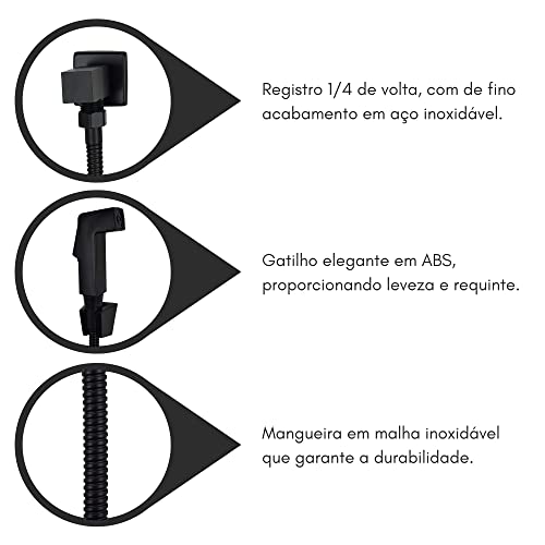 Ducha Higiênica Preto Fosco Quadrada Completa Black Edition, Bidê, Chuveiro Íntimo, Preta, Banheiro,