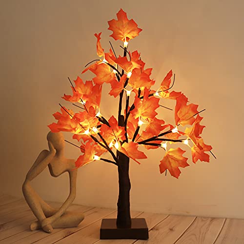 Lighted Maple Tree Thanksgiving Decorations, 24Led Tabletop Tree Lights Artificial Bonsai Tree Lamp Fall Centerpieces For Tables, Autumn Christmas, Halloween, Fall Decor For Home Warm White #TOP2