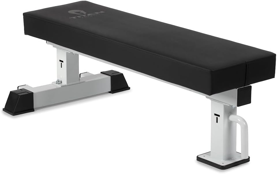 Titan Fitness TITAN Series Single Post Flat Bench, Rated 1,200 LB, 4" Thick HeftyGrip Vinyl Pad, Dedicated Home Gym Competition Weightlifting & Strength Training Utility Bench