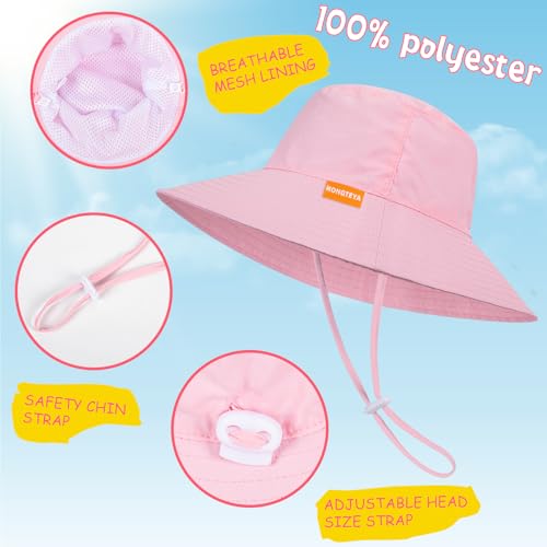 Baby Sun Hat Kids Summer UPF 50+ Toddler Bucket Hat Wide Brim Adjustable Beach Hats for Boys Girls Age 0-6 Years Pink4