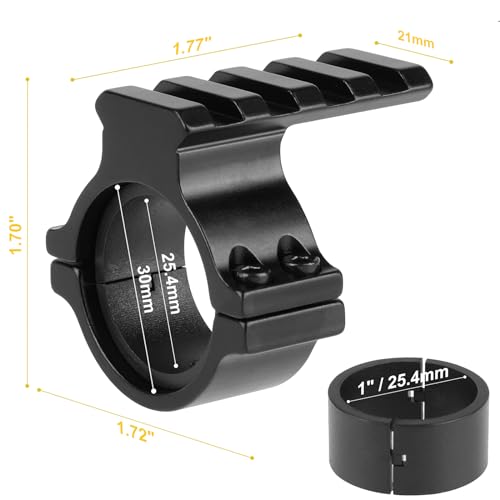 FENTUK 1\"/25.4mm & 30mm Rifle Scope Ring Adaptor with Rail - Tactical Light Barrel Clamp Mounts for Scope Flashlight Laser Sight Optics - with 4 Slot 21mm Picatinny Rail on Top (1 Pack)