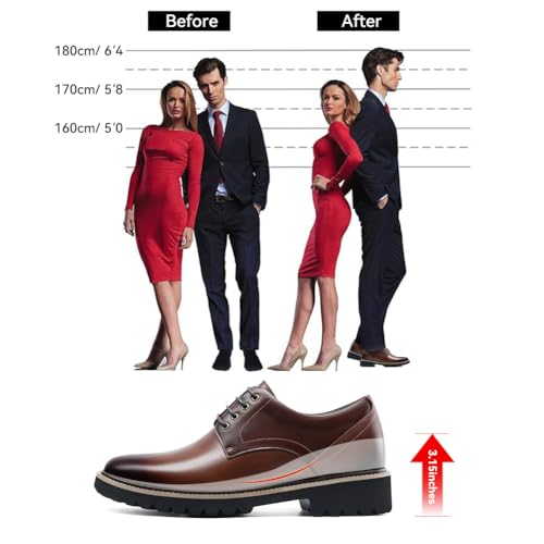 CHAMARIPA 3.15 Inch Men's Height Increase Shoes - Built-in Custom Lift Insole - Breathable Calfskin for All-Day Wear - Business Casual & Formal Derby Elevator Shoes3