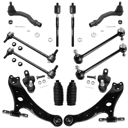 Image of Detroit Axle - Front End 14pc Suspension Kit for 2002-2003 Toyota Camry Lexus ES300 2 Lower Control Arms 2 Ball Joints 4 Outer & Inner Tie Rods 2 Boots & Bellows 4 Front & Rear Sway Bars Replacement