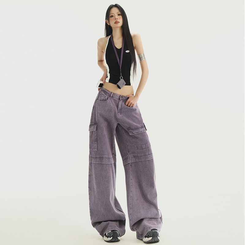 Retro Purple Sweet Potato Work Pants - Y2K Style, Loose and Wide Legs, Women's Floor Length Denim Pants2