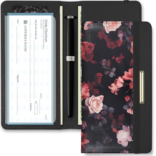 Image of Printed Checkbook Cover, RFID Blocking Checkbook, Stylish, Lightweight, Slim Durable, Multi-Functional Checkbook Holder for Personal and Business Checks (Rose)