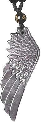Natural crystal silver gold obsidian angel wing necklace Amulet pendant with adjustable bead chain for men women silver obsidian