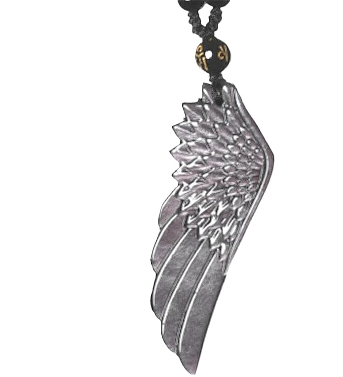 Natural crystal silver gold black obsidian angel wing necklace Amulet pendant with adjustable bead chain for men women