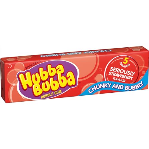 Hubba Bubba Chewing Gum, Seriously Strawberry, 20 Packs of 5 Pieces