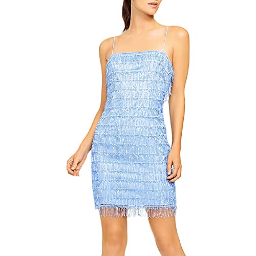 Aidan by Aidan Mattox Womens Fringe Sequined Cocktail Dress Blue 10