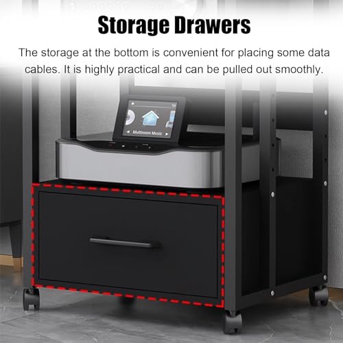 Mueble equipo hifi Tarea Pesada Estante Estéreo con Cajones, Hogar Organizador de Componentes de Audio para Amplificadores/Reproductores/Accesorios de TV, Altura Ajustable Particiones de Almacenamient - imagen 8