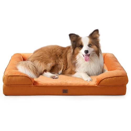 Image of EHEYCIGA Orthopedic Dog Beds for Large Dogs, Waterproof Memory Foam Large Dog Bed with Sides, Non-Slip Bottom and Egg-Crate Foam Pet Couch Bed with Washable Removable Cover,Pumpkin Orange