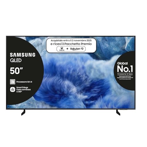 Migliori TV sotto i 1000 euro SAMSUNG Smart TV 50'' QE50Q8FAAUXZT QLED 4K, Q4 AI Processor, 4K Upscaling, OTS Lite, Air Slim Design, 2025