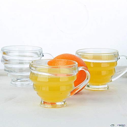 Image of MARTVIA 200 ML Crystal Clear Toughened Glass Tea Cup with Convenient Solid Handle Cups, Espresso Mug Set for Tea, Coffee, Hot /Cold Drinks Set of 6 (6, Linning)