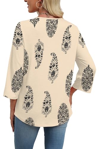 Image of WIHOLL 3 /4 Length Sleeve Womens Tops Boho V Neck Lace Shirt Trendy Blouses Dressy Casual Vacation Clothes S-3XL