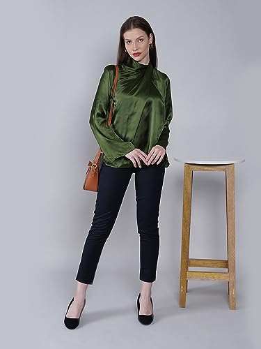 Image of IVES Women's Blue Printed High Neck Top High Neck Hook and Eye Standard Length Full Sleeve Polyester Western Casual and Office Wear Good Choice for Women and Girls
