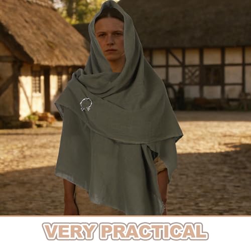 Cape médiévale à capuche verte militaire, manteau résistant