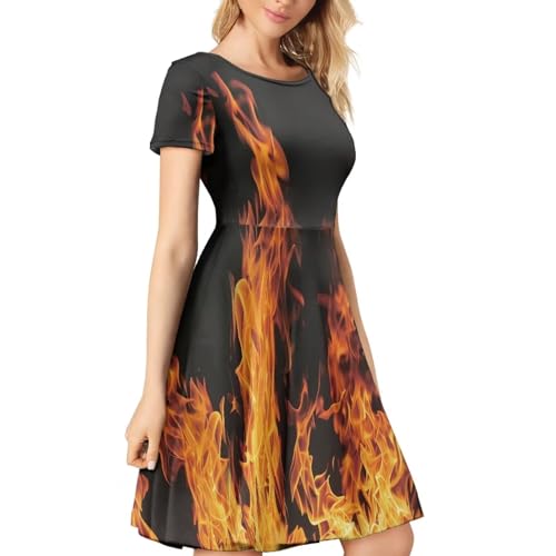 Image of POLERO Sunflower Dress for Women Floral Summer Dresses Short Sleeve Casual Sundresses Midi Dresses