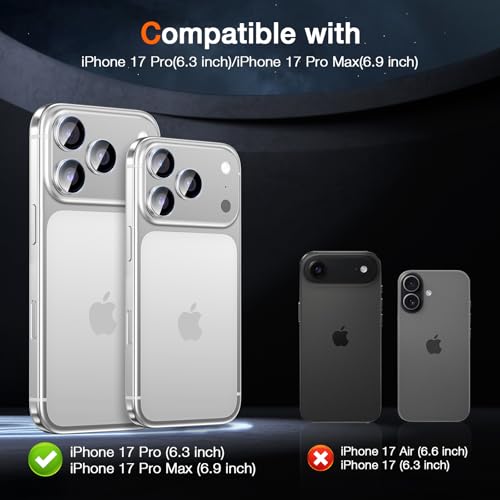 Image of LK 2 Pack for iPhone 17 Pro /17 Pro Max Camera Lens Protector [Top 9H+ Military Grade Shatterproof] One-Click Installation, Ultra-Tough HD, Individual Lens Protectors Scratch-resistant, Silver,2 Pack