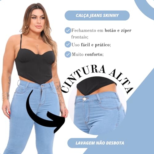 Calça Jeans Skinny Feminina Cintura Alta Com Elastano Empina Levanta Bumbum Calças Premium (BR, Cint