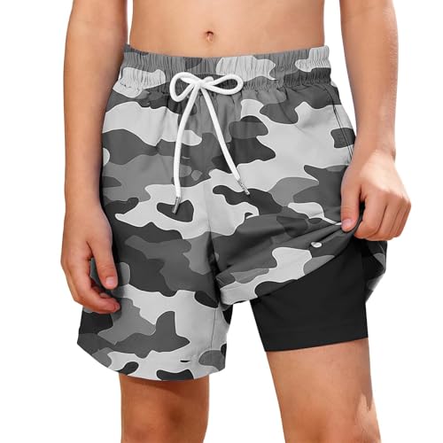Pantalones cortos de natación 2 en 1 para niños, pantalones cortos de playa para niños, pantalones cortos casuales de verano con cordón, secado rápido, ligeros, protección solar, deportes, surf