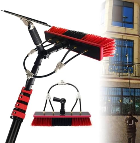 12FT Water Fed Pole Brush for Outdoor Window Cleaning, Solar Panel Cleaning Kit, Includes Squeegee & Car Washing Tool, Extendable 3.6M Cleaning System