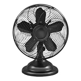 12 Inch Retro Oscillating Table Fan – Oil Rubbed Bronze Finish, Antique All-Metal Design, Quiet Motor, Vintage Desk Fan for Home or Office