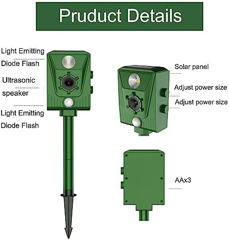 Ultrasonic Cat Repellent,Garden Ultrasonic Fox Repellent, Solar Powered & Waterproof Animal Deterrent, Flashing Light and USB Charge for Cats, Dogs, Squirrel, Rat, Foxes, Snake, Deer, Wild Animals