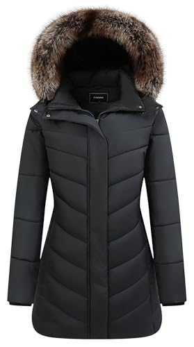 GOLDLADIES Womens Waterproof Long Winter Coat Thickened Down Puffer Jacke Winter Parka Black M