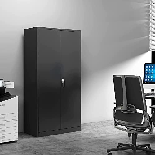 Aobabo Storage Cabinet with Doors, Metal Cabinet with 4 Shelves,Assembley Required (72'' Tall, Black)