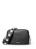 Michael Kors Bryant Medium Double Zip Chain Camera Crossbody Bag, Silver-Tone Hardware/Pebbled Leather w/Dome Studded Strap/Black