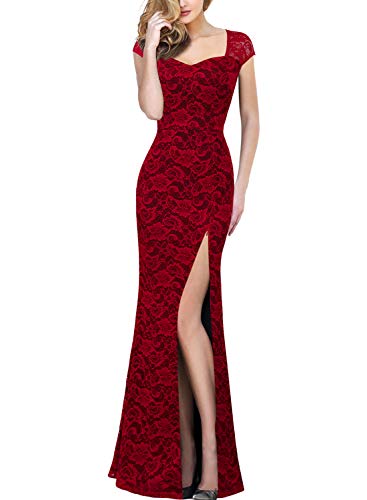 VFSHOW Womens Red Floral Lace Sweetheart Neckline Keyhole Back High Split Formal Evening Wedding Prom Party Maxi Long Dress 3783 RED S Colorado 
