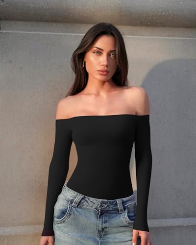 OQQ Bodysuits Womens Off-Shoulder Long Sleeve Seamless Shapewear Tops2