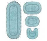 Home Weavers Hampton Crochet Reversible Bathmat 100% Cotton Bathroom Rugs Set, Washable Rug, Extra Soft and Absorbent Bath Rug, Kitchen Mat, Bath Mat Set, Mat Non Slip, 4 Piece Set with Runner, Aqua