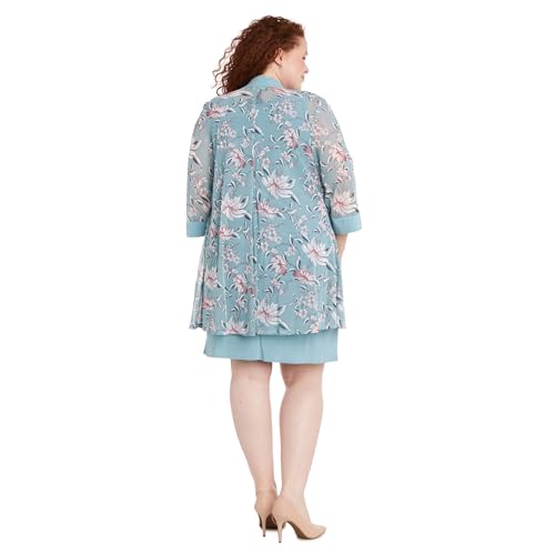 Image of R&M Richards Women's Sheath Dress W /Floral Print Sheer Jacket & Detachable Necklace | Elegant 2-Piece Formal Ensemble